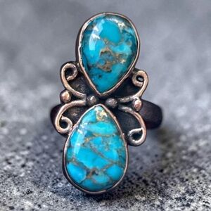 Genuine Blue Copper Turquoise and Adjustable Copper Ring